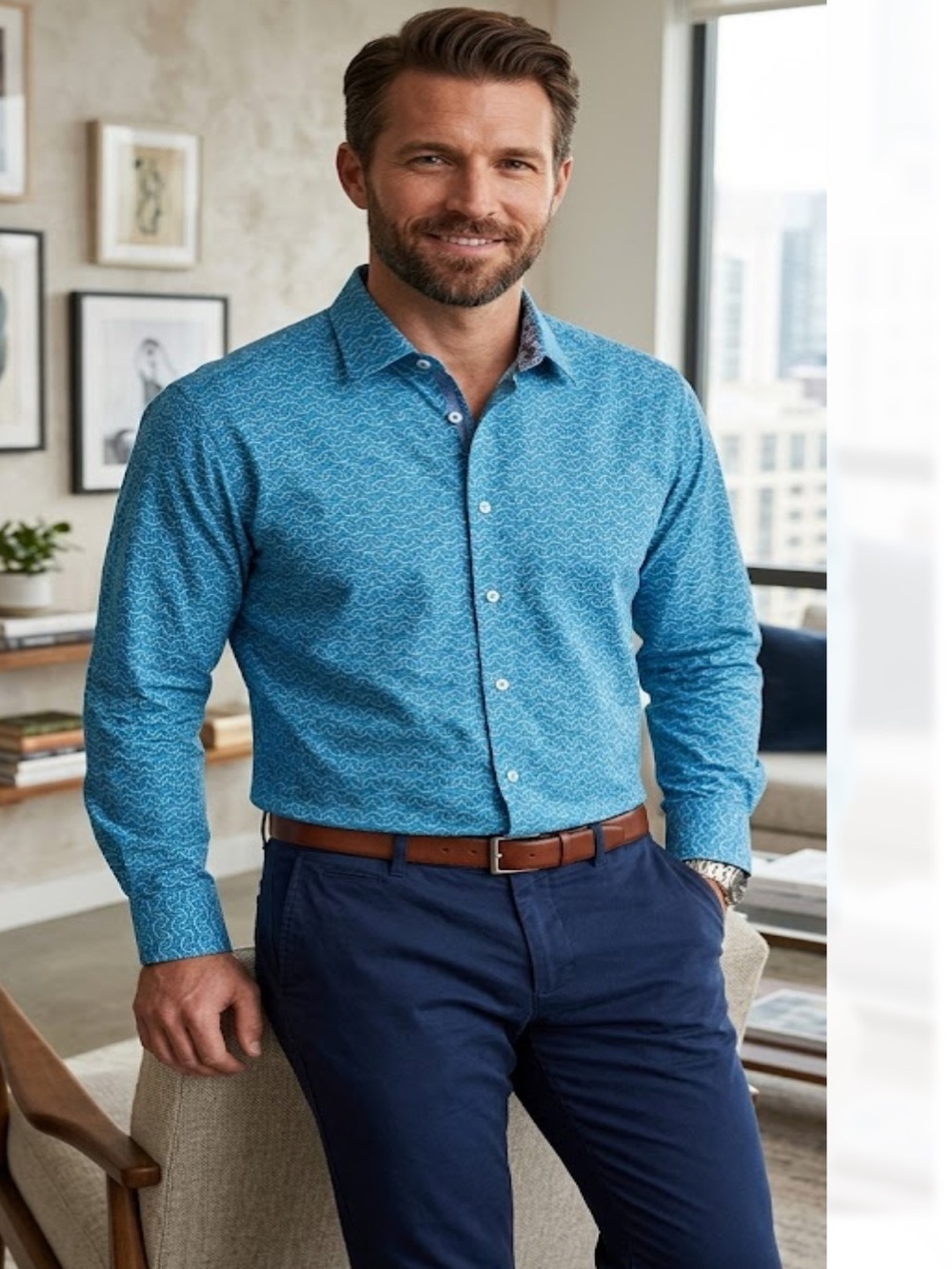 Robert Graham Turquoise Wave-Print Casual Button-Down Shirt